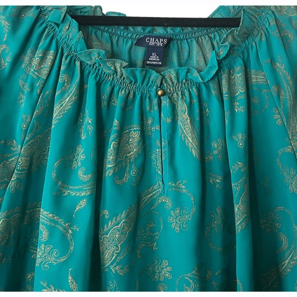 CHAPS Women’s Teal Green & Gold Semi Sheer Blouse Size XL - Picture 2 of 8